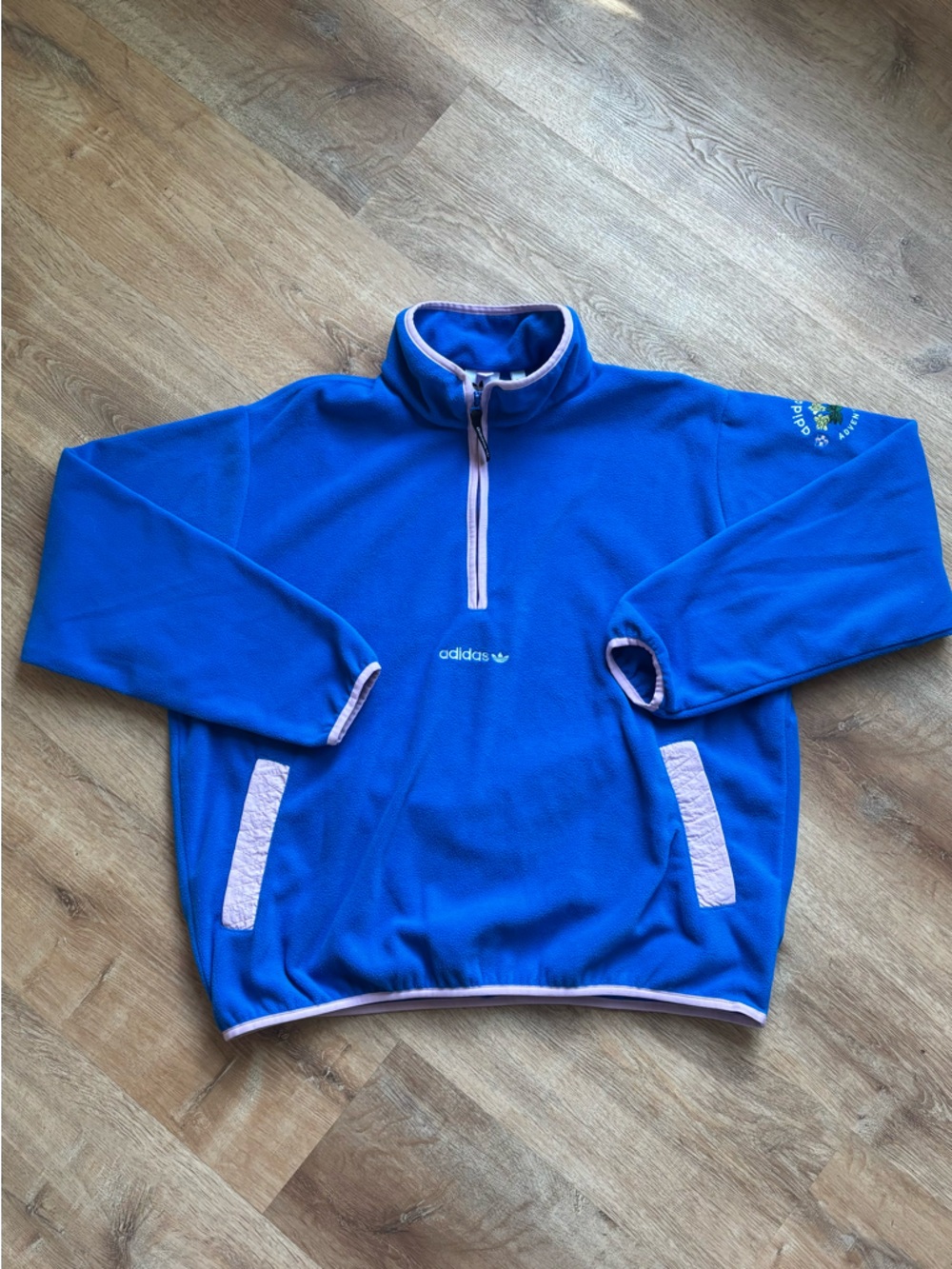adidas Blue Fleece Half-Zip Pullover with Pink Trim